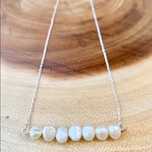 Cultured Pearl Bar Necklace on Silver Chain